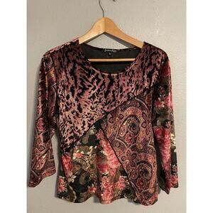 Jessica Max Shirt Womens XL Pink Black Velvet Burnout Paisley Animal USA Y2K